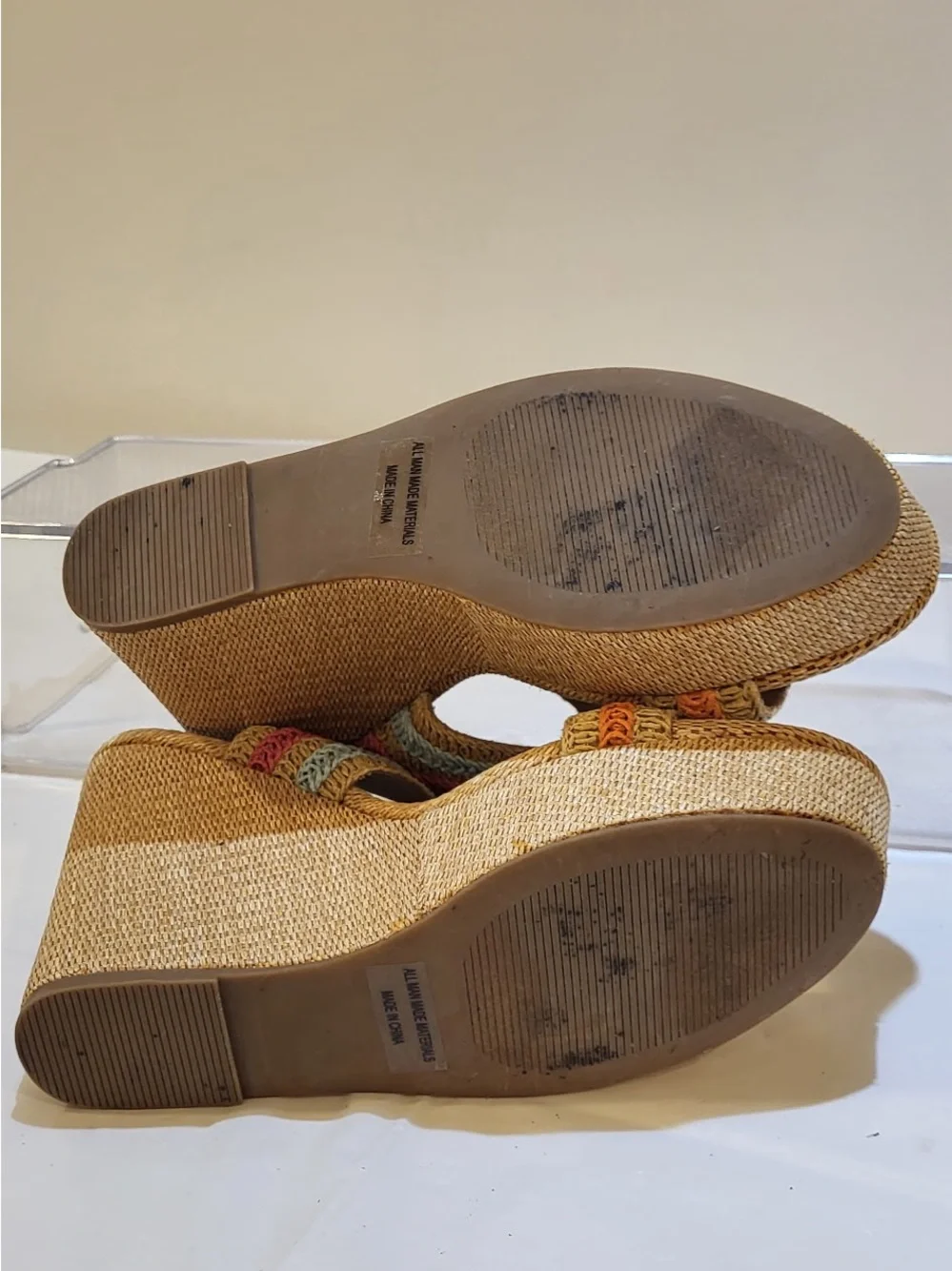 DOLCE VITA tan raffia Espadrille platform wedge sandals